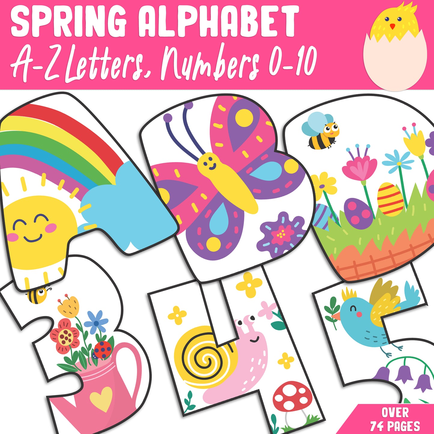 Printable Spring Alphabet & Numbers: A-Z Letters, 0-10 Numbers, 1-2 Per Page, Ideal for Classroom Displays, Bulletin Boards, and Holiday Crafts