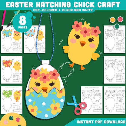 Easter Chick Hatching Craft Activity, Easter Hatching Chick Paper Craft for Kids, Spring Easter Egg Cut and Paste Craft, Printable Template