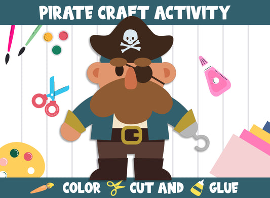 Pirate Craft Activity - Color, Cut, and Glue for PreK to 2nd Grade, PDF File, Instant Download