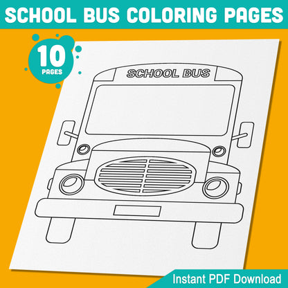 School Bus Coloring Pages, 10 Big Bus Designs in Black & White, Perfect for Kids' Back to School Fun, 8.5x11", PDF Instant Download
