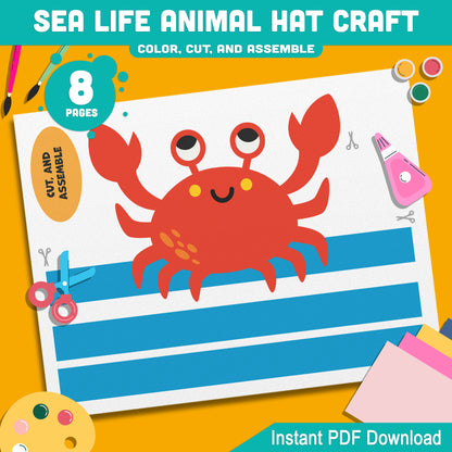 Ocean Animal Hat Templates: 4 Cute Designs Featuring Whale, Crab, Shark, Starfish for Kids’ Creative Crafts at Home or School, Instant PDF