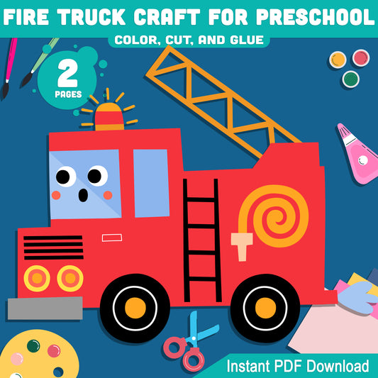 DIY Fire Truck Craft for Kids: Creative Color, Cut, and Glue Activity for Preschool, Great for Home or Classroom Art Projects, PDF Instant Download