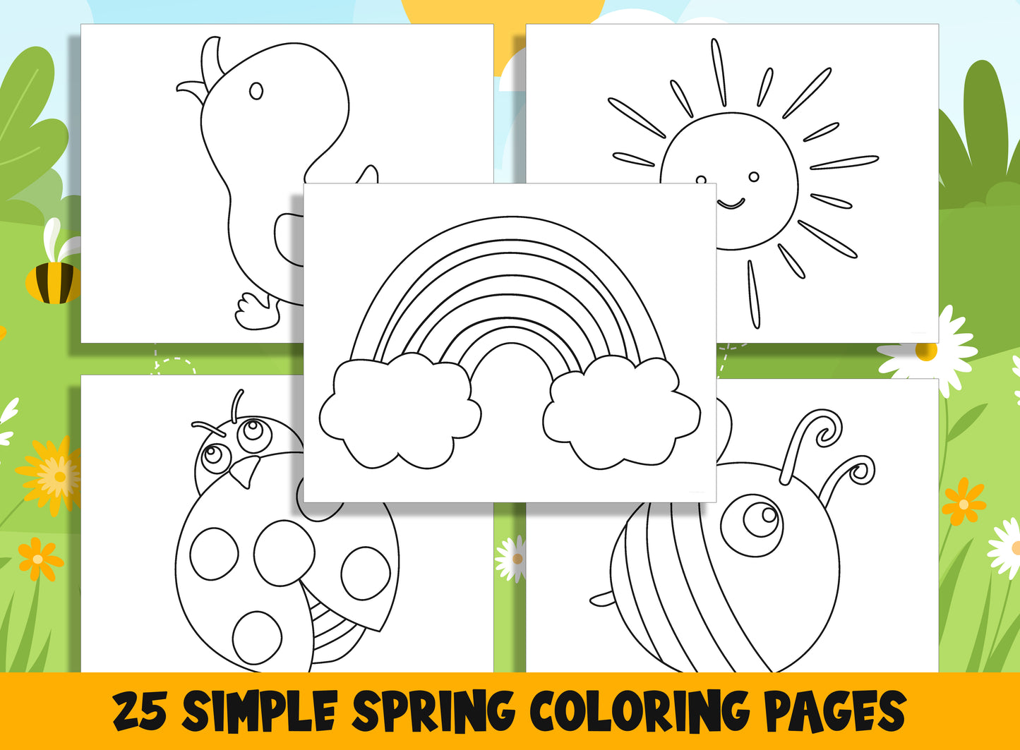 25 Printable Simple Spring Coloring Pages for Preschool and Kindergarten, PDF File, Instant Download