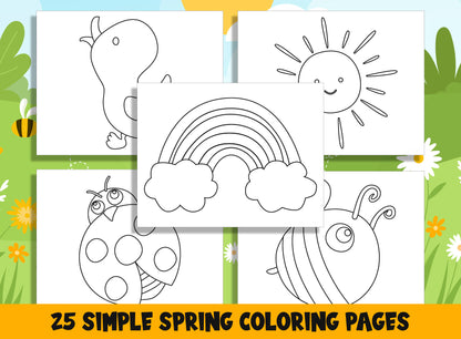 25 Printable Simple Spring Coloring Pages for Preschool and Kindergarten, PDF File, Instant Download