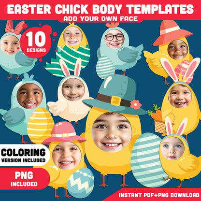 Easter Chick Templates Add Your Own Face Craft | Coloring Included | High-Resolution PDF + PNG Files for Bulletin Boards, Parties & Classrooms