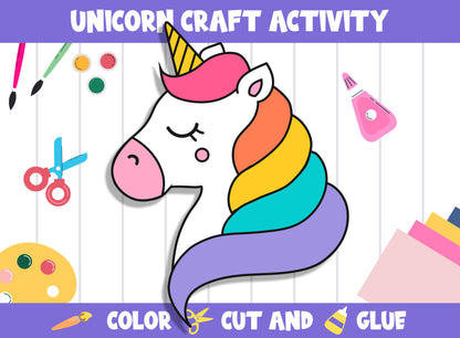 Unicorn Craft Activity : Color, Cut, and Glue for PreK to 2nd Grade, PDF File, Instant Download