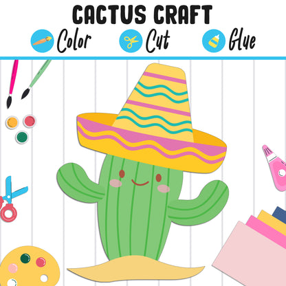 Easy Cactus Craft for Kids : Color, Cut, and Glue, a Fun Activity for Pre K to 2nd Grade, PDF Instant Download