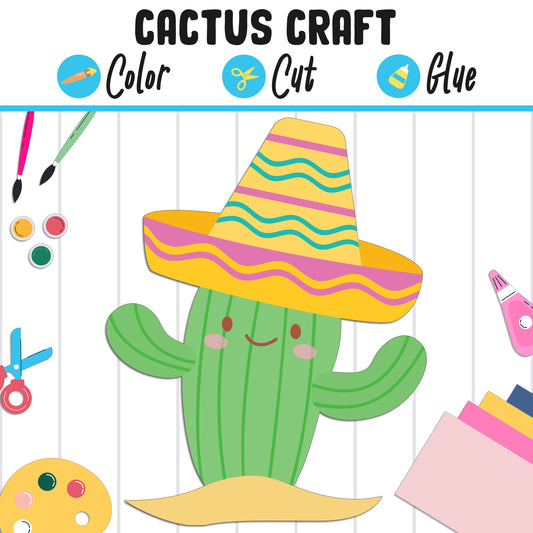Easy Cactus Craft for Kids : Color, Cut, and Glue, a Fun Activity for Pre K to 2nd Grade, PDF Instant Download