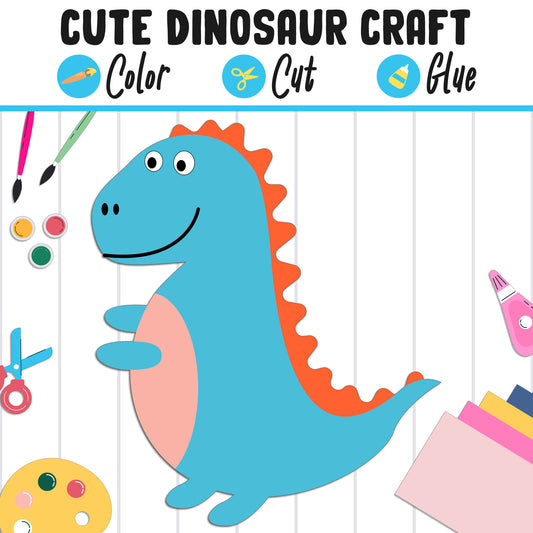 Easy and Cute Dinosaur Craft for Kids : Color, Cut, and Glue, a Fun Activity for Pre K to 2nd Grade, PDF Instant Download