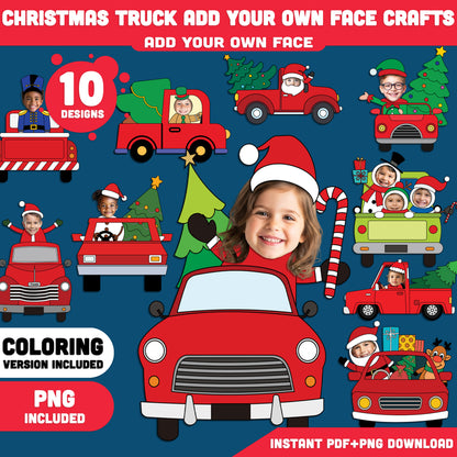 Christmas Truck Add Your Own Face Crafts, Add Your Photo Winter Body Templates with Coloring Pages, Classroom & Home Activity