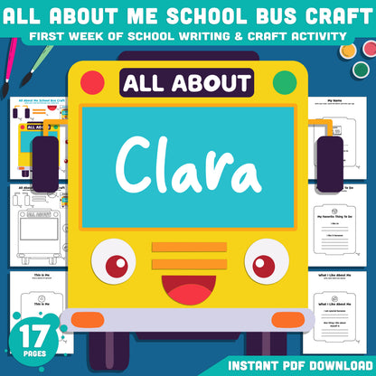 All About Me School Bus Writing Craft, Student Introduction Activity, Beginning of Year Keepsake Book, Instant PDF