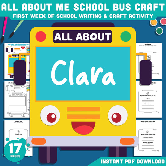 All About Me School Bus Writing Craft, Student Introduction Activity, Beginning of Year Keepsake Book, Instant PDF