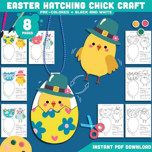 Easter Hatching Chick Paper Craft for Kids, DIY Easter Egg Craft Printable Templates, Spring Cut and Paste Activity, 4 Designs, Classroom Craft