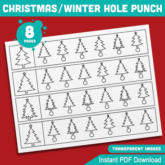 Kids’ Christmas/Winter Hole Punch Activity: 8 Pages with 4 Strips Each for Fine Motor Skills Practice, Fun Educational Craft, Instant PDF Download