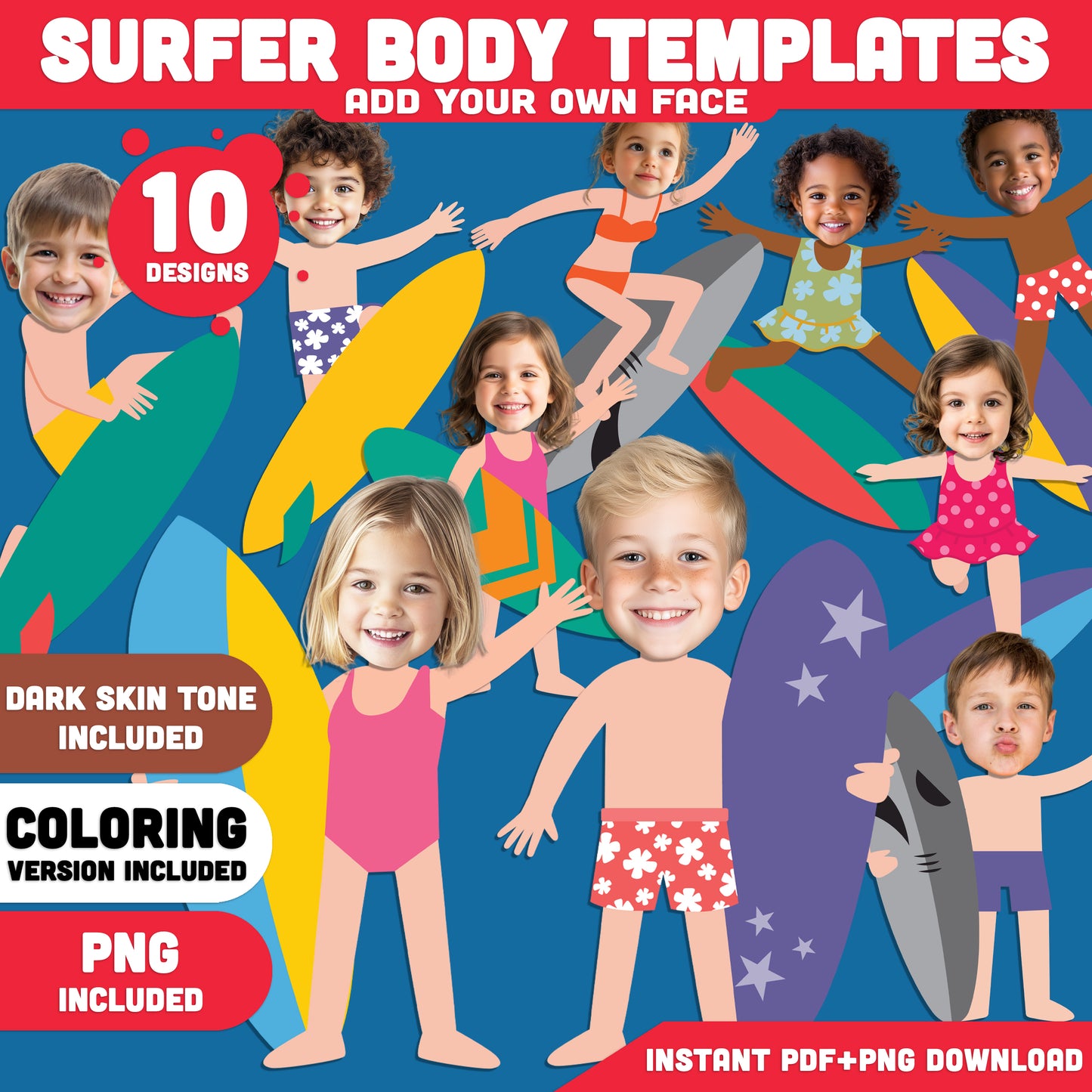 Add Your Own Face Surfer Craft for Kids, Surfer Body Templates, Summer Cut and Paste Activity, Surfing Photo Craft, Bulletin Board Display, Coloring Included