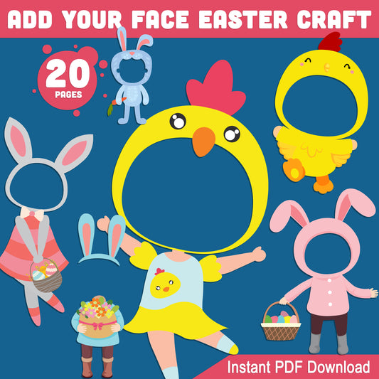Printable Easter Craft for Kids: Add Your Face Bunny & Chick Art, 20 Fun Body Templates for Bulletin Boards, Spring Classroom Activity, Instant PDF File