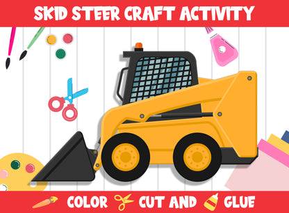 Construction Vehicle Craft Activity - Skid Steer : Color, Cut, and Glue for PreK to 2nd Grade, PDF File, Instant Download