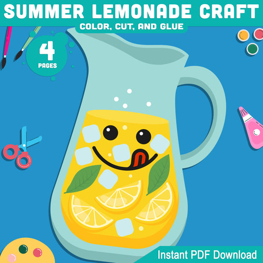 Summer Lemonade Craft, Scissor Skills Printable, Refreshing Drink Creation, Warm Weather Learning Packet, Instant PDF