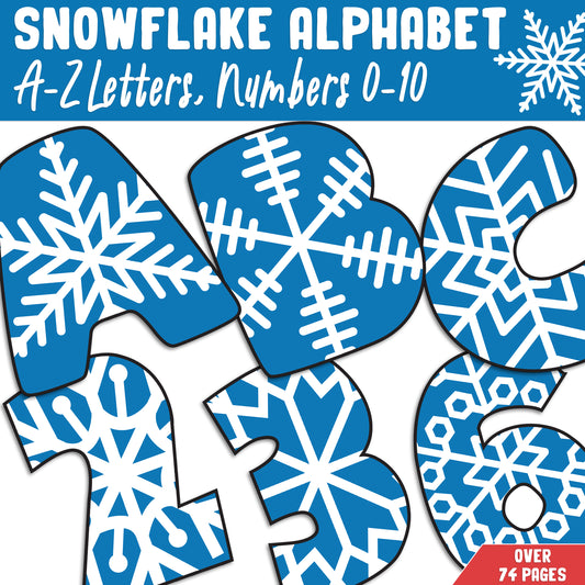 Snowflake Alphabet, Winter Bulletin Board Letters A-Z, Numbers 0-10, 1 and 2 per Page, Colorful Classroom Decor, 74 Pages – Perfect for Seasonal Classroom Displays