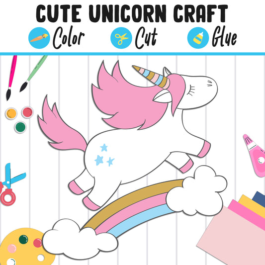 Cute Unicorn Craft for Kids : Color, Cut, and Glue, a Fun Activity for Pre K to 2nd Grade, PDF Instant Download