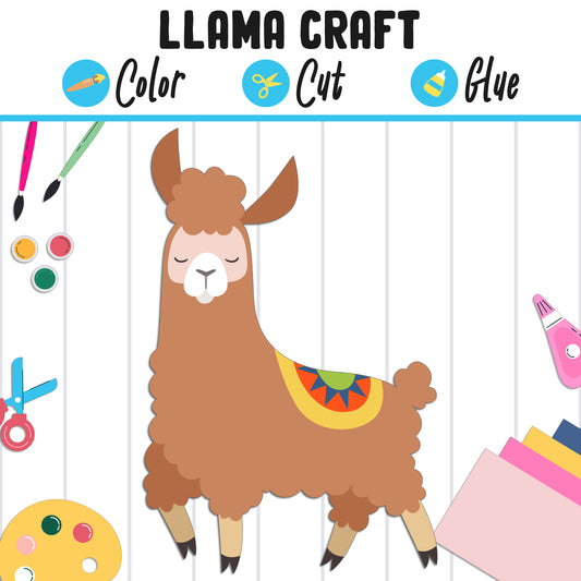 Llama Craft for Kids : Color, Cut, and Glue, a Fun Activity for Kindergarten to 2nd Grade, PDF Instant Download