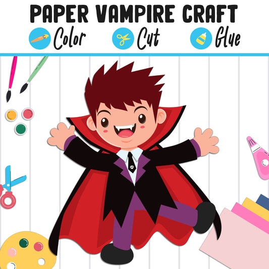 Paper Vampire Craft for Kids: Color, Cut, and Glue, a Fun Activity for Pre K to 2nd Grade, PDF Instant Download