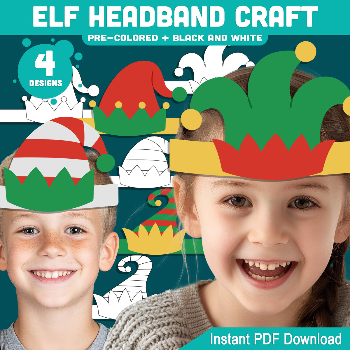 Elf Headband Craft, Holiday Coloring Activity for Kids, Cut and Assemble Paper Hat