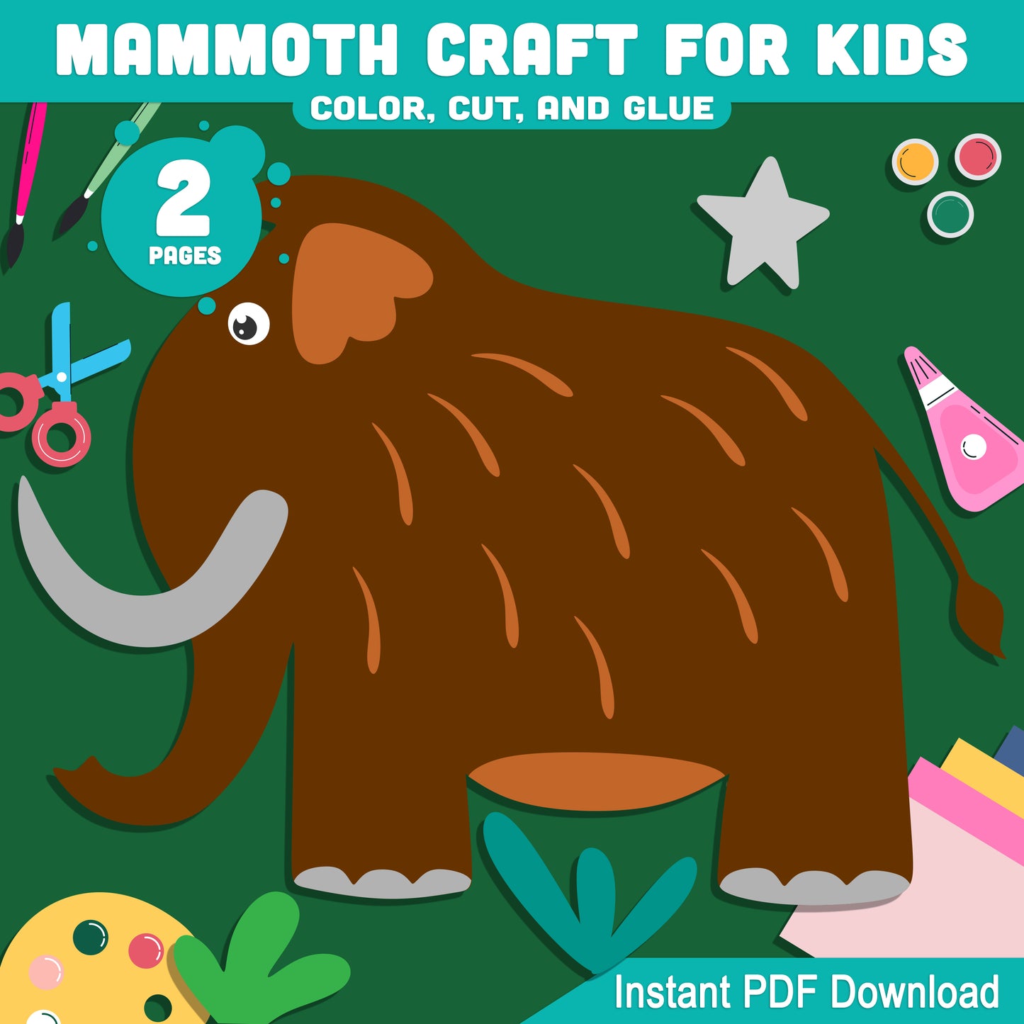 Mammoth Craft for Kids: Ice Age-Themed Color, Cut, and Glue Activity, Ideal for Preschool, Kindergarten, Homeschool Art Projects, Printable PDF Instant Download