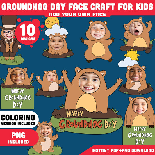 Groundhog Day Face Craft for Kids – Groundhog Costume Add Your Own Face Templates, Photo Craft with Coloring Version