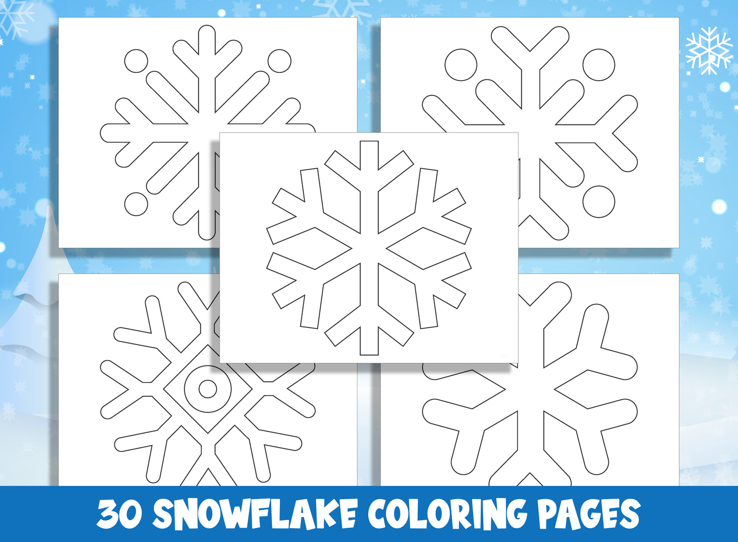 30 Printable Snowflake Coloring Pages for Preschool and Kindergarten, PDF File, Instant Download