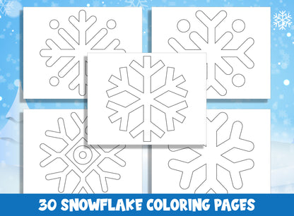 30 Printable Snowflake Coloring Pages for Preschool and Kindergarten, PDF File, Instant Download