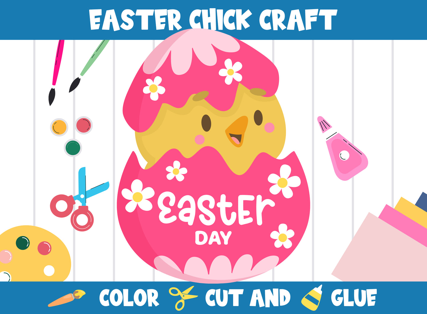 Printable Easter Chick Craft Activity - Color, Cut, and Glue for PreK to 2nd Grade, PDF File, Instant Download