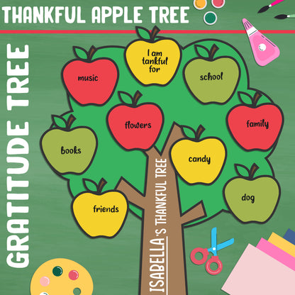 Printable Gratitude Apple Tree: Thanksgiving Activity in 2 Sizes, 3 Color Versions, Black-and-White Included, Instant Download