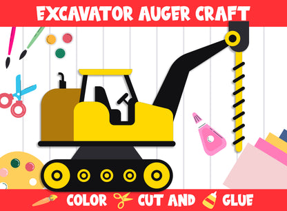 Excavator Auger Craft Activity - Color, Cut, and Glue for PreK to 2nd Grade, PDF File, Instant Download