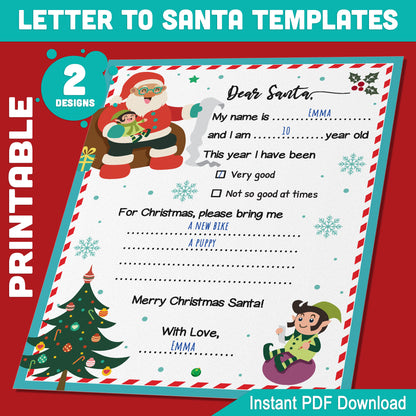 Printable Santa Wish List for Kids: 8.5x11" Holiday Writing Fun, Family Christmas Activity, PDF Download, Create Holiday Memories for Boys & Girls