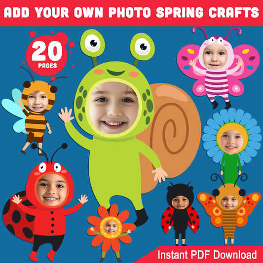 Add Your Own Face Spring Craft Body Clipart Templates: 20 Fun Characters Like Ladybugs, Ducklings, Flowers, and Easter Eggs, Instant PDF Download