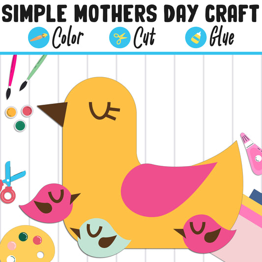 Simple Mothers Day Craft for Kids : Color, Cut, and Glue, a Fun Activity for Pre K to 2nd Grade, PDF Instant Download