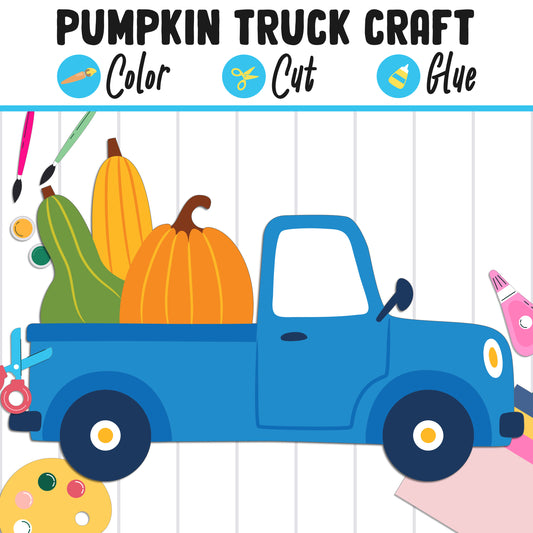 Pumpkin Truck Craft for Kids: Color, Cut, and Glue, a Fun Activity for Pre K to 2nd Grade, PDF Instant Download