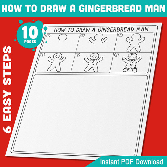 Learn to Draw a Gingerbread Man for Kids: 5-Page Step-by-Step Drawing Tutorial with 5 Festive Coloring Pages, Christmas Art Activity, Printable PDF Download