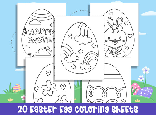 Easter Egg Coloring Bonanza: 20 Sheets for Preschool & Kindergarten - Printable PDF, Instant Download