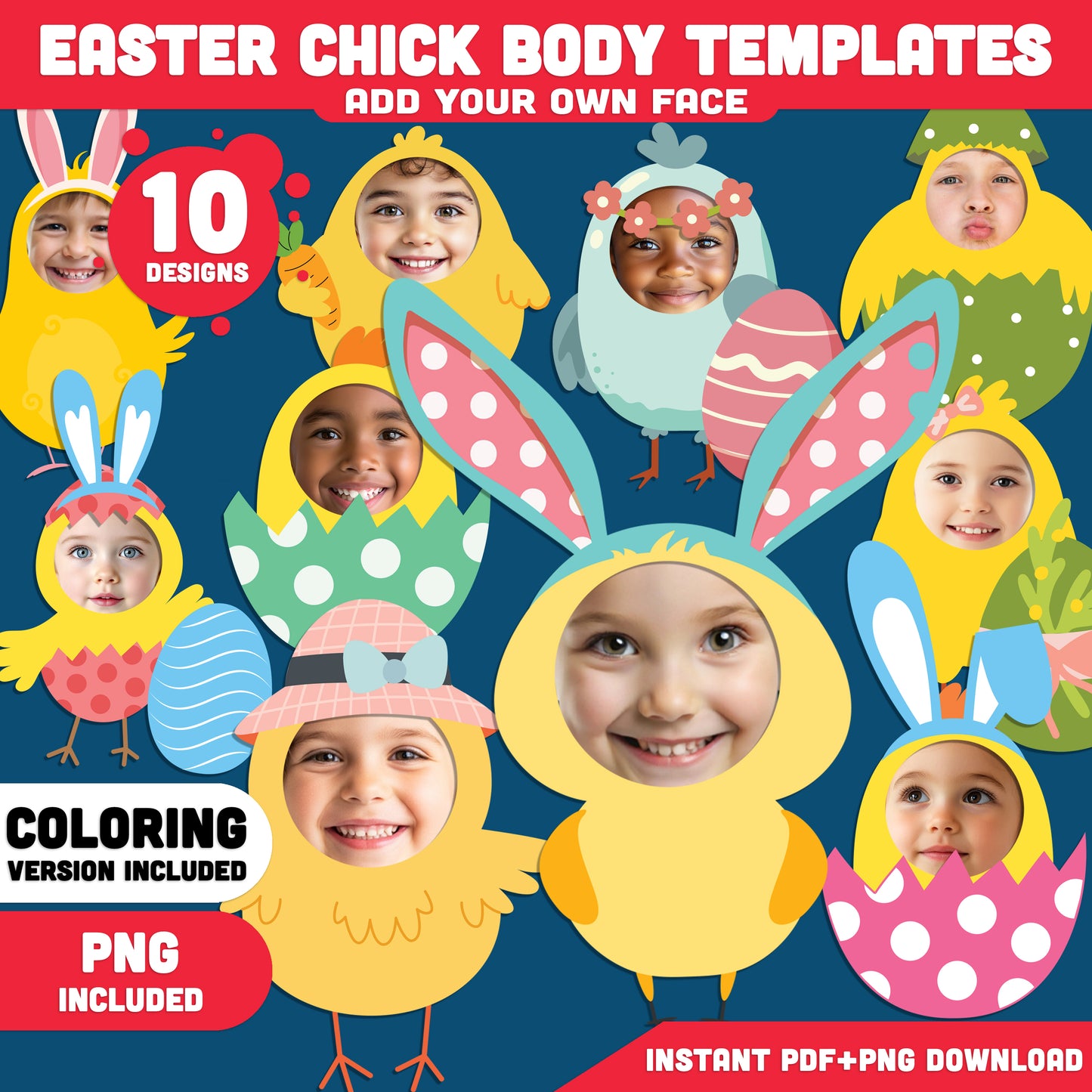 Easter Baby Chick Add Your Face Crafts | Coloring Included | High-Resolution PDF + PNG Files for Bulletin Boards, Parties & Classrooms