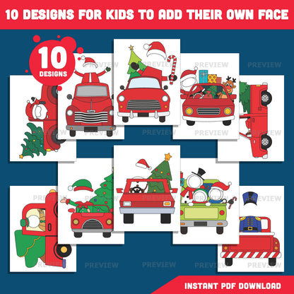Christmas Truck Add Your Own Face Crafts, Add Your Photo Winter Body Templates with Coloring Pages, Classroom & Home Activity