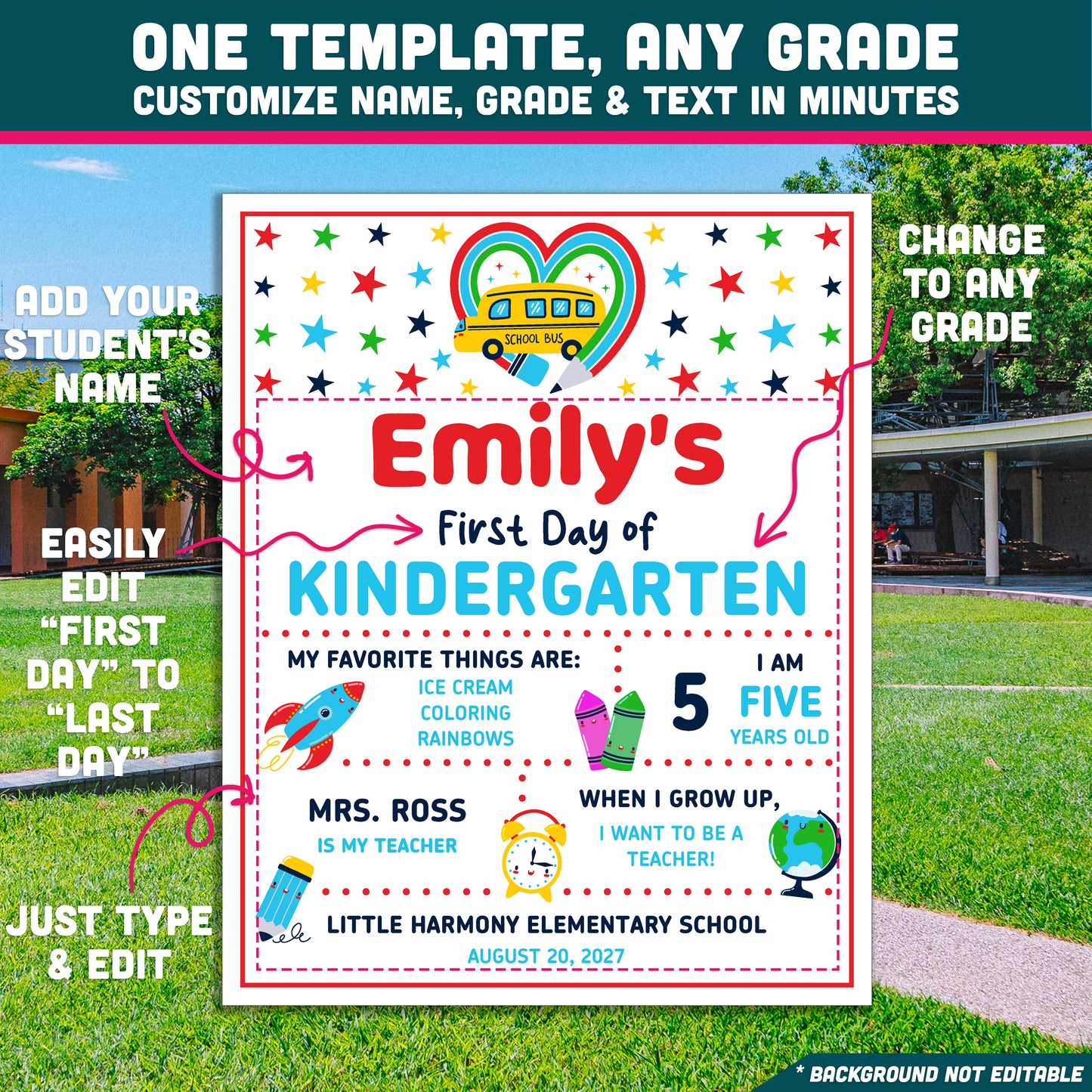 First & Last Day of School Sign Printable, Editable Back to School Poster, Classroom Photo Board, School Memory Keepsake