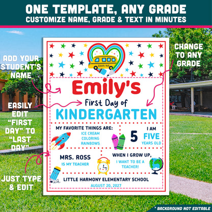 First & Last Day of School Sign Printable, Editable Back to School Poster, Classroom Photo Board, School Memory Keepsake