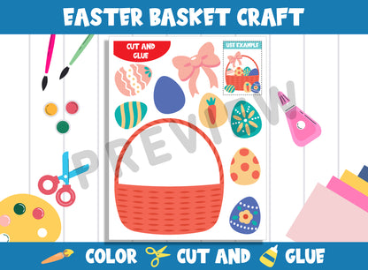 Printable Easter Basket Craft Activity - Color, Cut, and Glue for PreK to 2nd Grade, PDF File, Instant Download