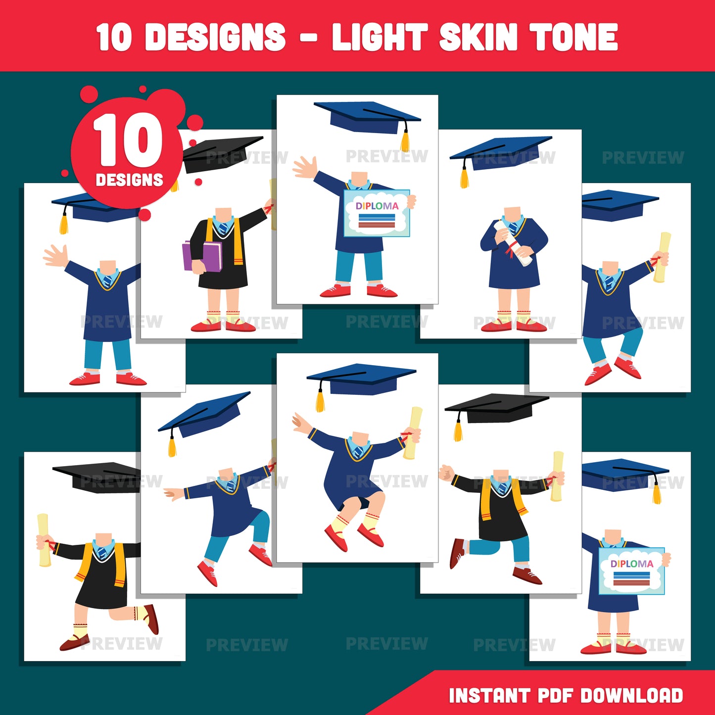 Add Your Own Face Graduation Craft, Graduation Body Templates for Kids, Fun Photo Insert Activity, Coloring Version Included, Printable Set