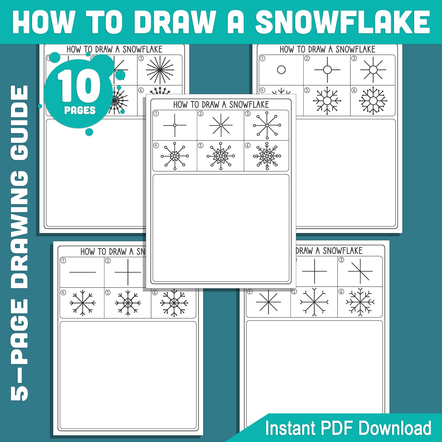 Snowflake Drawing Tutorial for Kids: 6-Step Guided Drawing with Fun Coloring Pages, Perfect for Winter Art, PDF Instant Download