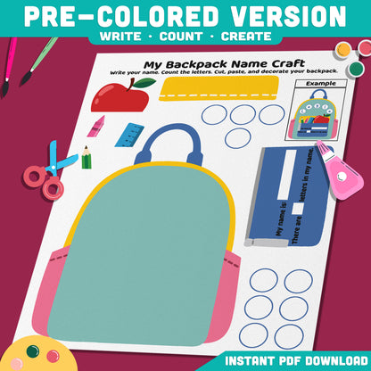 My Name Backpack Craft, Back to School Classroom Display Activity, Student Identity Printable, Name Learning PDF