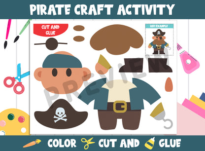 Pirate Craft Activity - Color, Cut, and Glue for PreK to 2nd Grade, PDF File, Instant Download