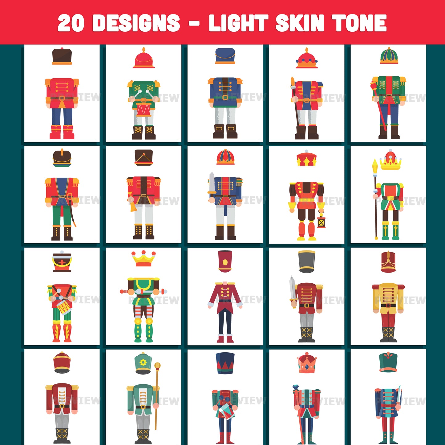 Add Your Face Nutcracker Body Templates, Christmas Craft for Kids, 20 unique designs Light + Dark Skin Tone, PDF + PNG for Classroom Decorations and Family Activities
